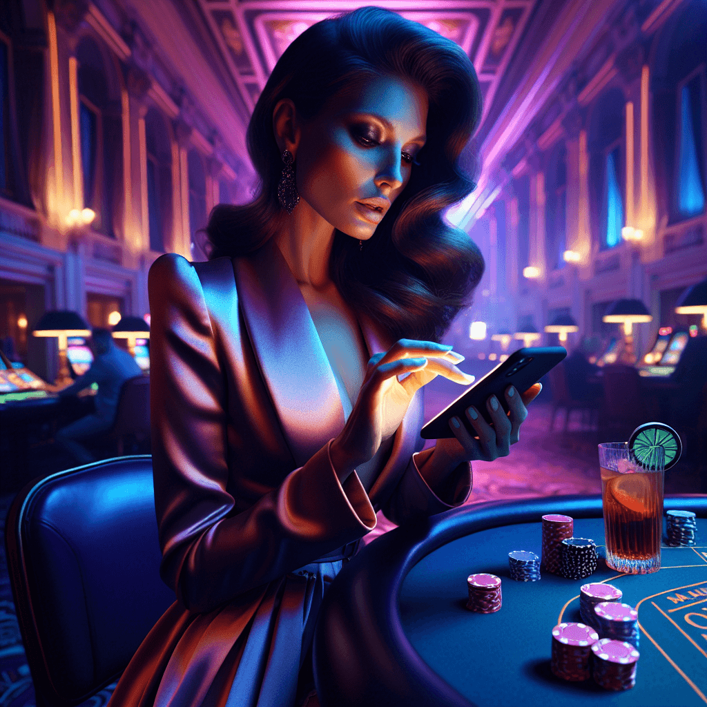 Gritty casino hall bathed in blacklight, capturing that tense gaming atmosphere