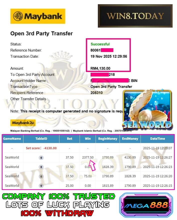 Proof of my midnight Mega888 payout hitting the bank