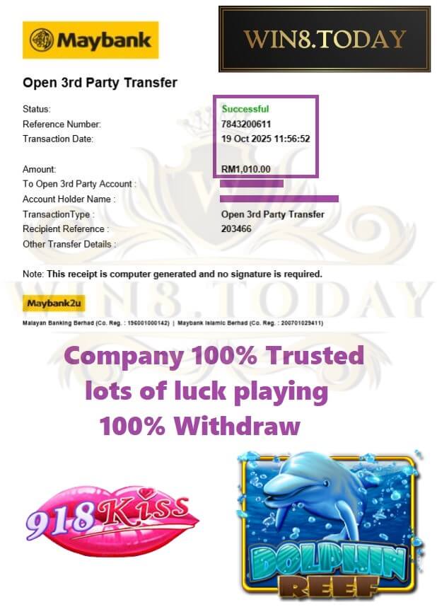 Bank transfer proof showing the payout cleared