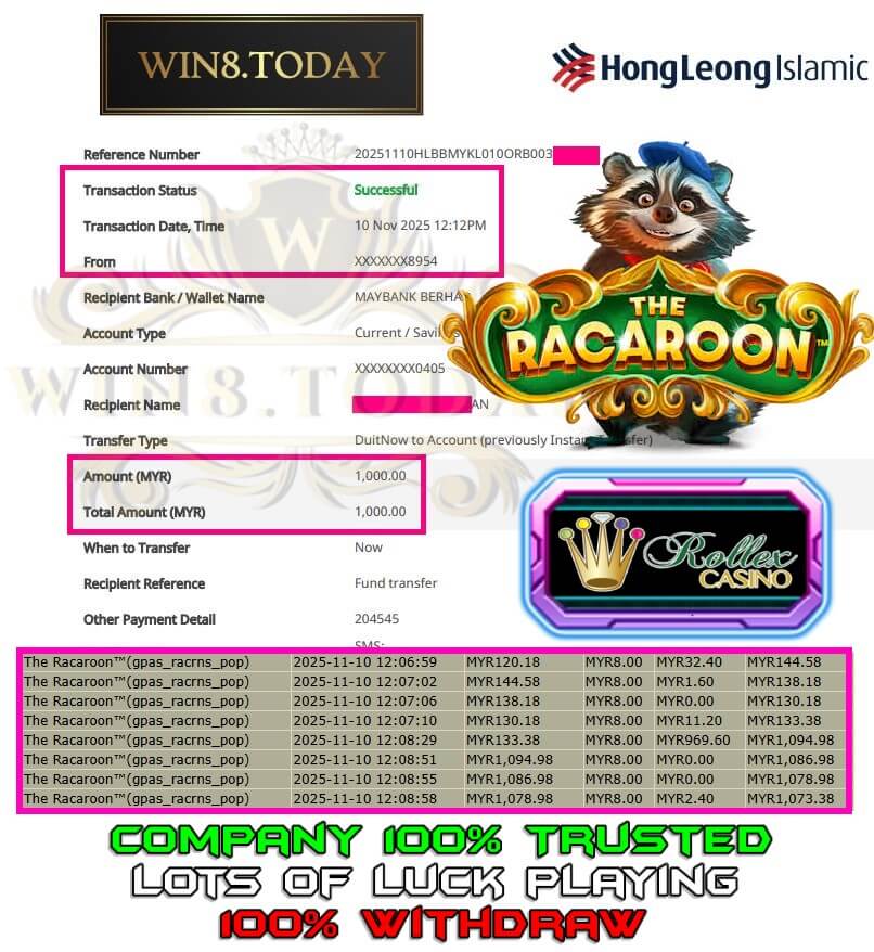 Bank transfer proof showing my Rollex11 winnings hitting my account