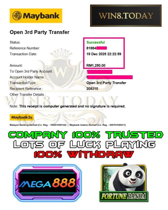 Proof of my payout from that Mega888 session