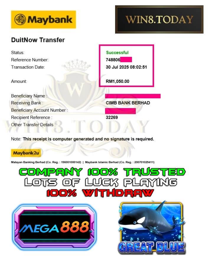 Proof of my big payout from Mega888