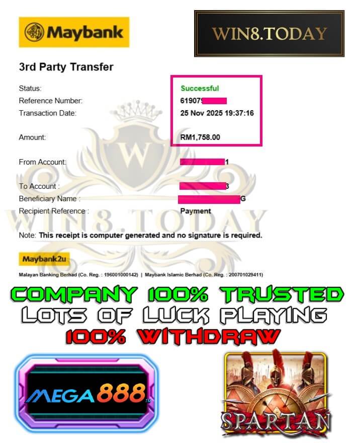 Bank transfer proof of my jackpot win