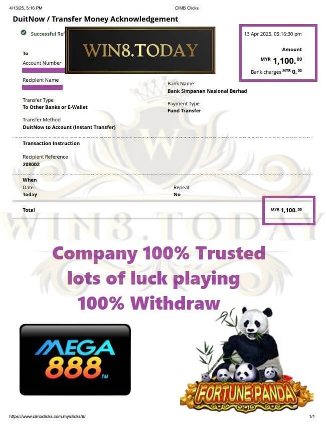 Proof of our big payout from Mega888