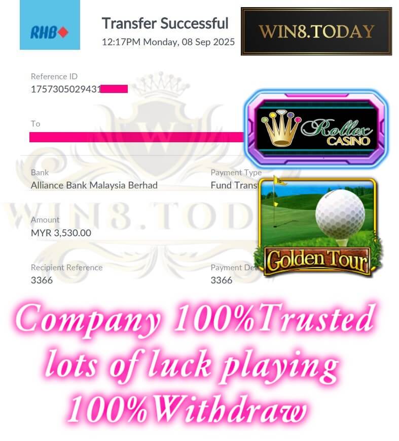 Bank transfer slip showing my Rollex11 winnings hitting my account