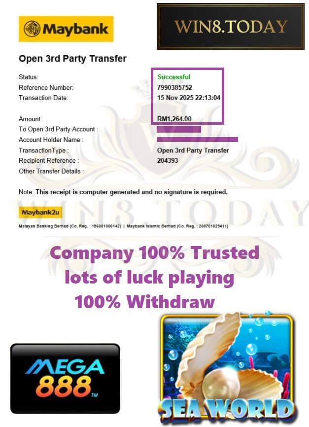 Bank transfer proof showing my gaming payout