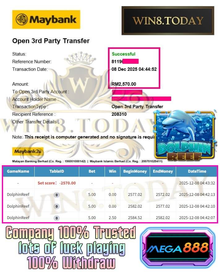 Proof of my big payout from Mega888