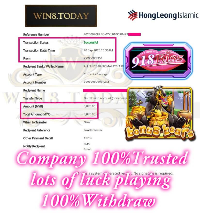 Bank transfer slip showing the payout from my big win