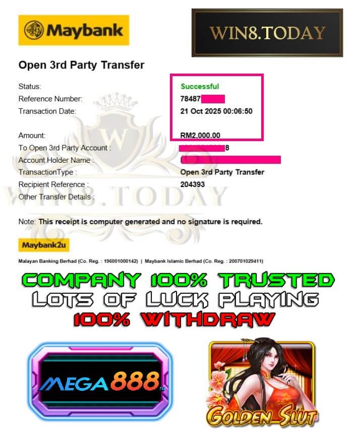 Proof of my Mega888 payout