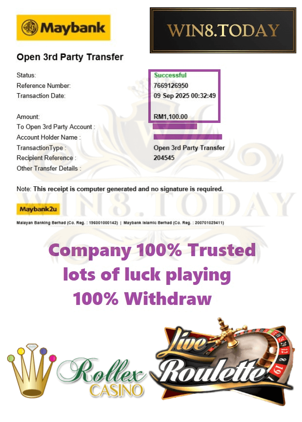 Bank transfer slip showing my hard-earned payout from the game