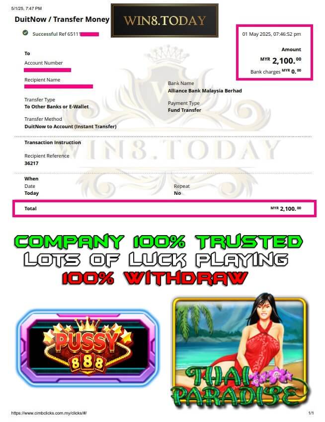 Proof of my big payout from Pussy888