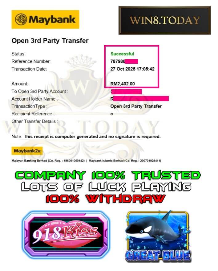 Proof of my bank transfer payout