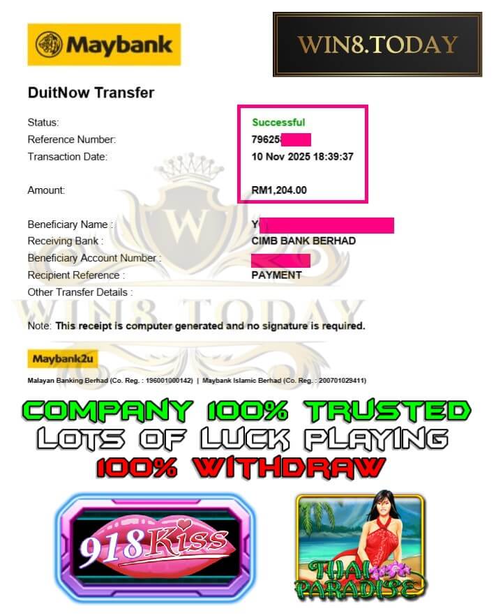 Bank transfer slip showing my big payout from last night's win